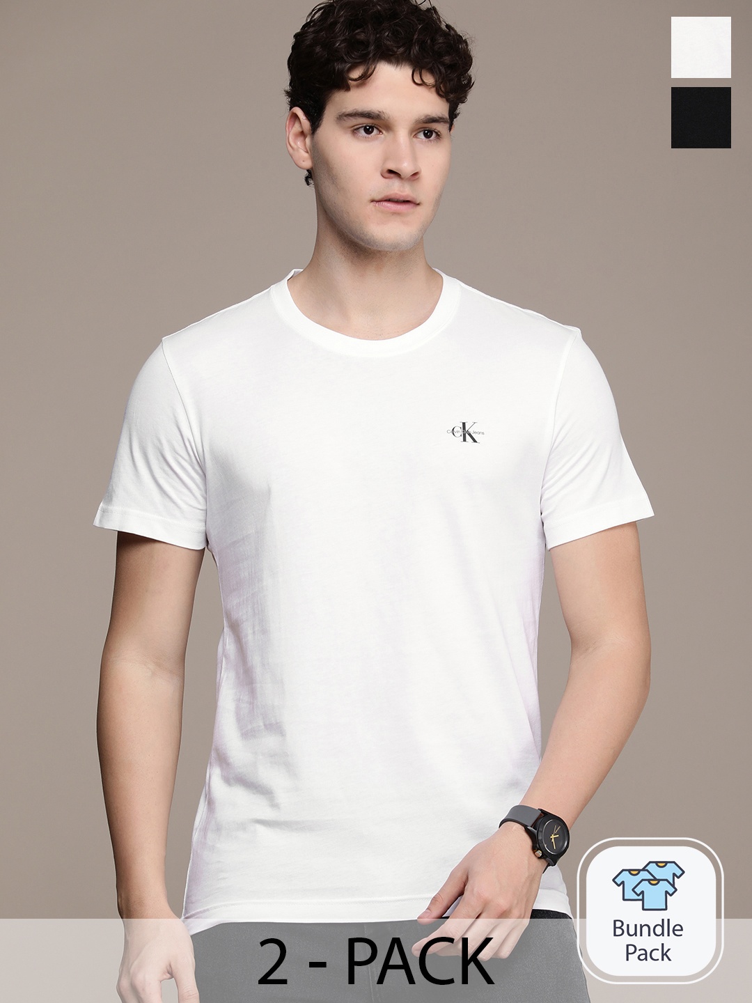 

Calvin Klein Jeans Pack Of 2 Pure Cotton Round Neck Casual T-shirt, Black