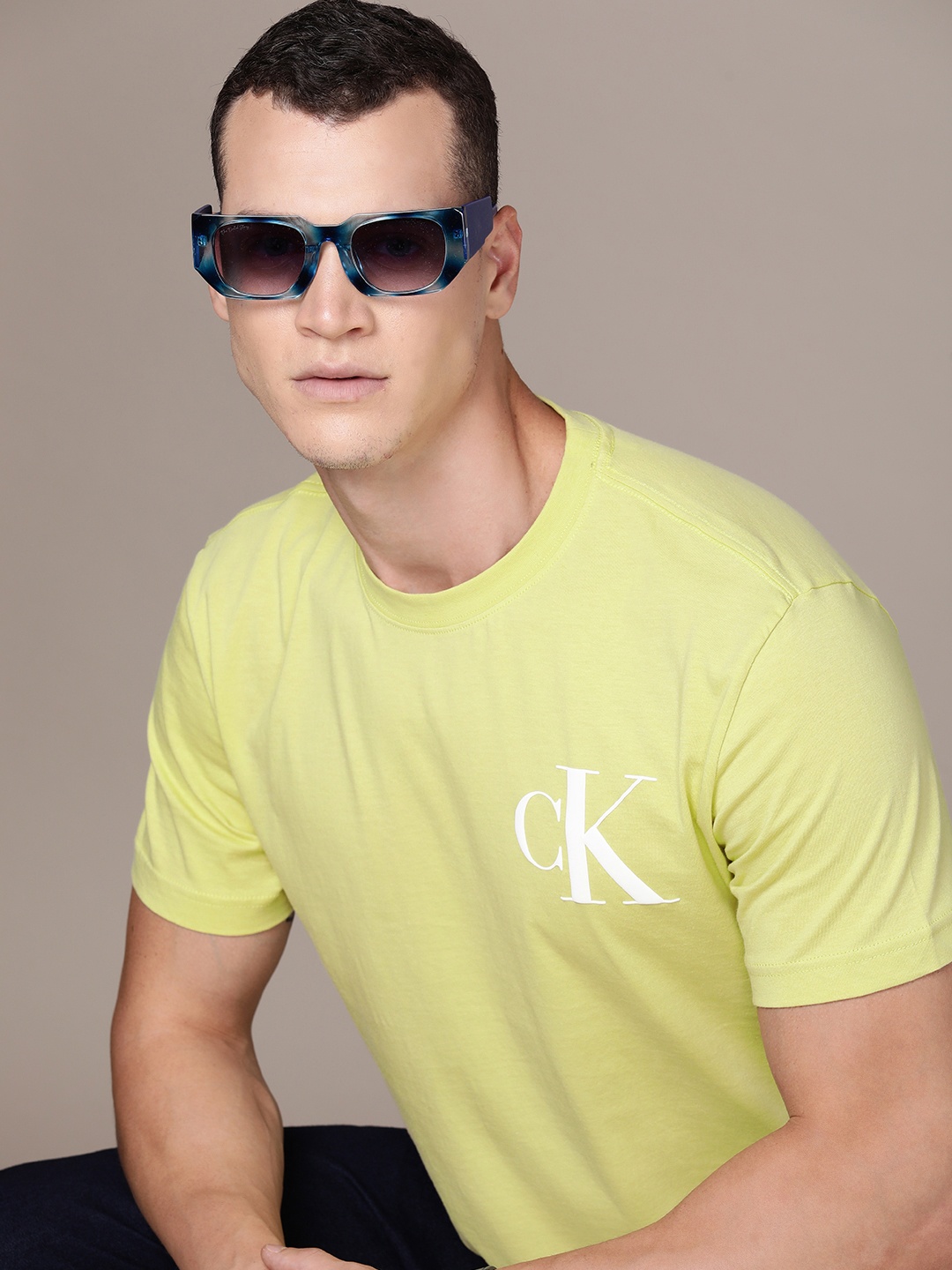 

Calvin Klein Jeans Brand Logo Printed Pure Cotton T-shirt, Yellow