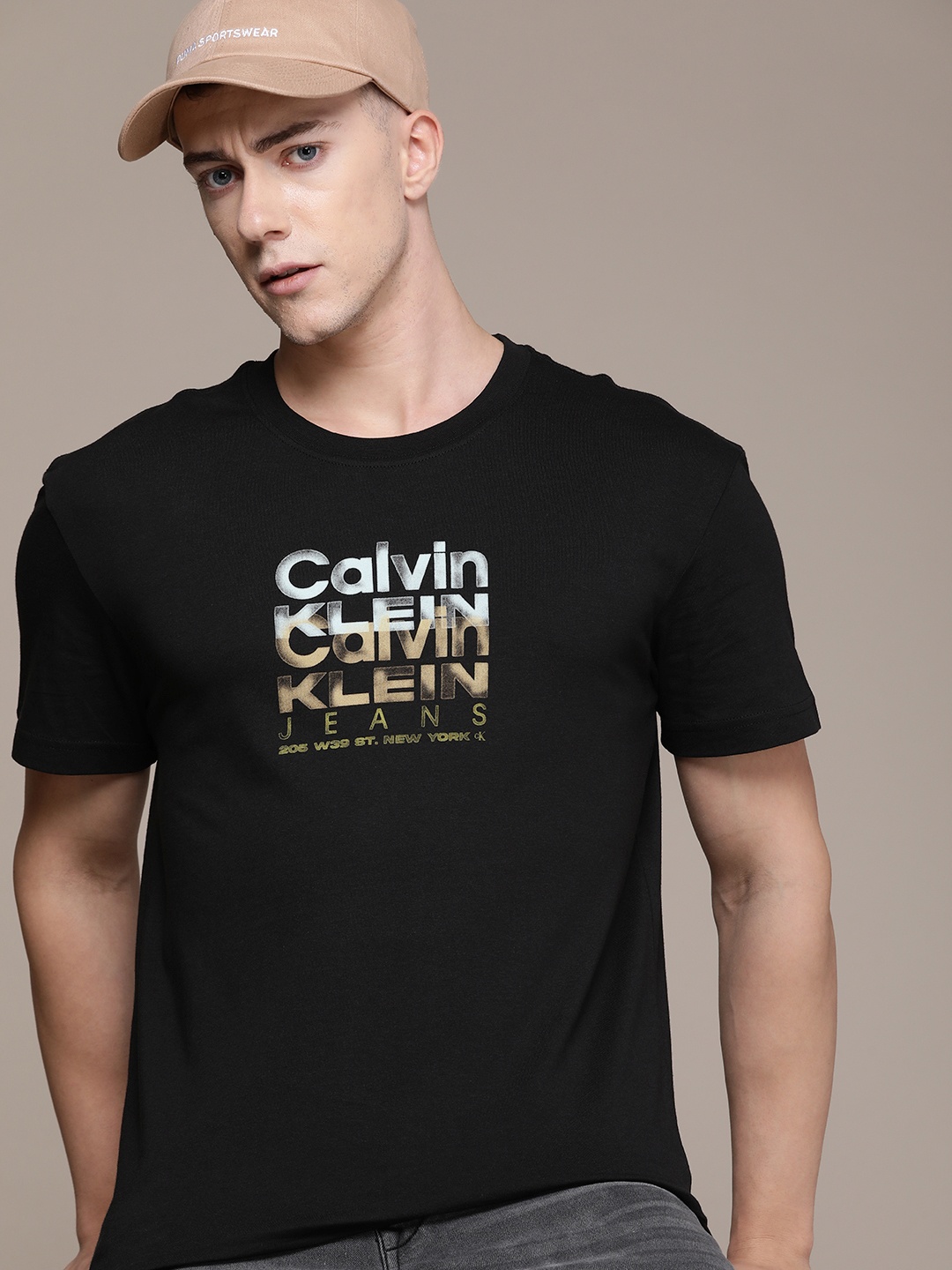 

Calvin Klein Jeans Brand Logo Printed Pure Cotton T-shirt, Black