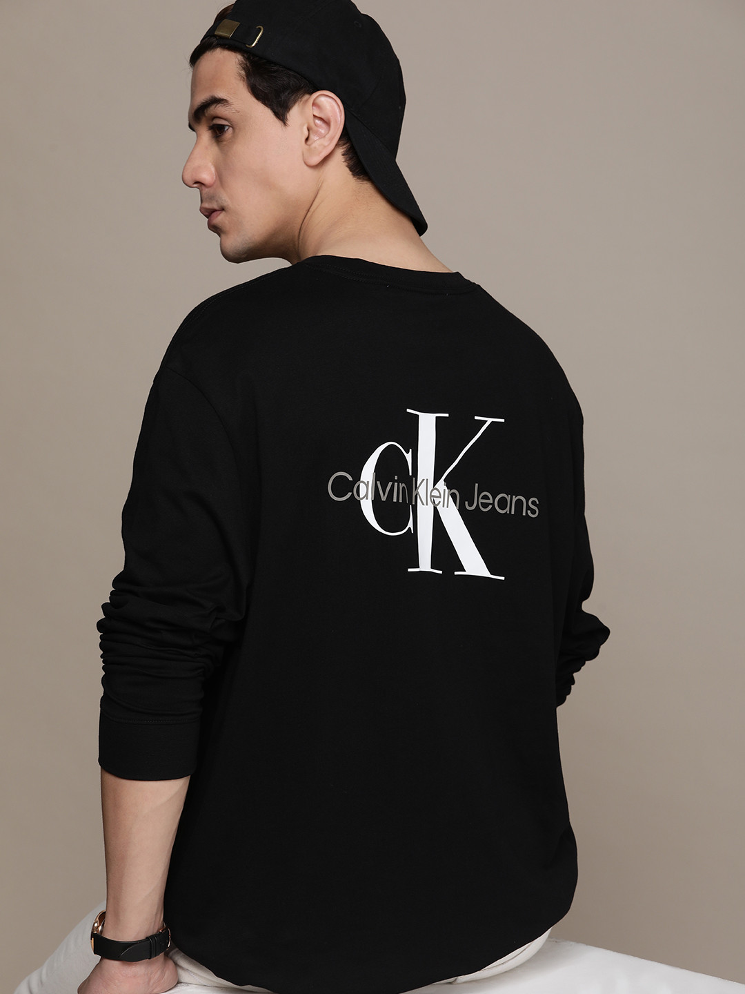 

Calvin Klein Jeans Pure Cotton Boxy Fit Brand Logo Printed Casual T-shirt, Black