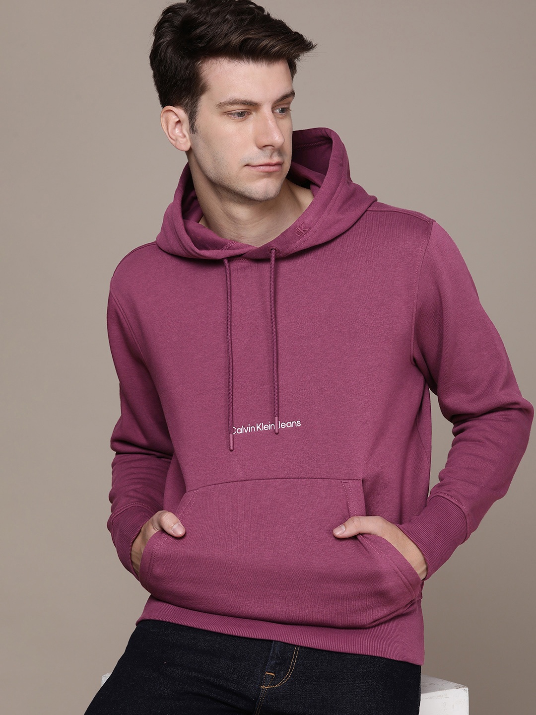 

Calvin Klein Jeans Brand Logo Embroidered Hooded Sweatshirt, Purple