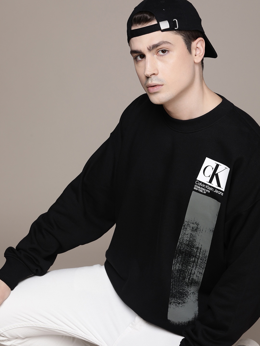 

Calvin Klein Jeans Pure Cotton Graphic Printed Casual Sweatshirt, Black