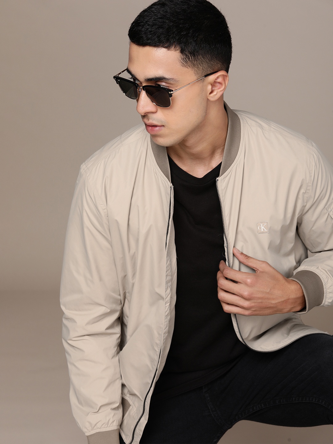 

Calvin Klein Jeans Solid Bomber Jacket, Beige