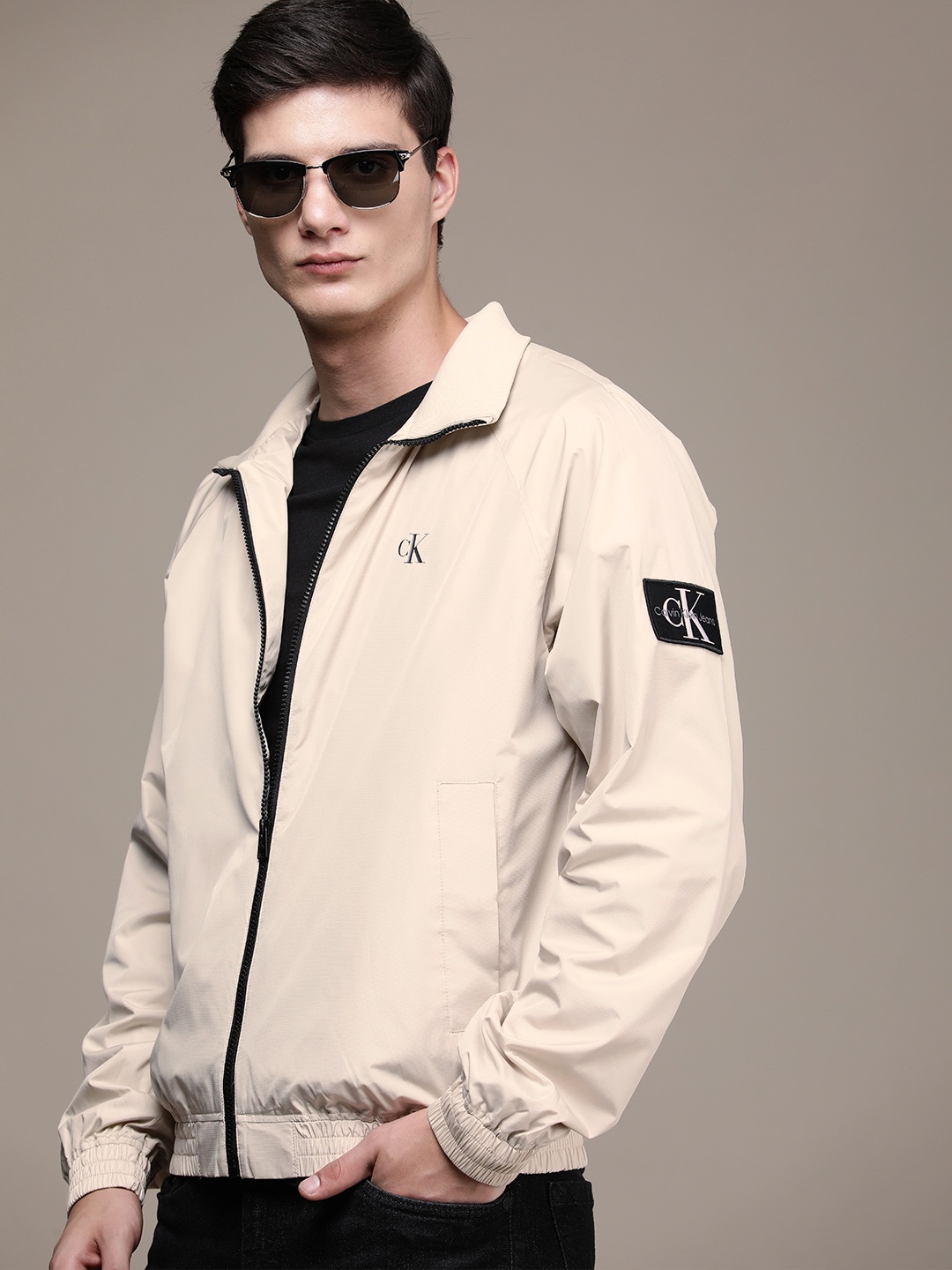 

Calvin Klein Jeans Mock Collar Bomber Jacket, Beige