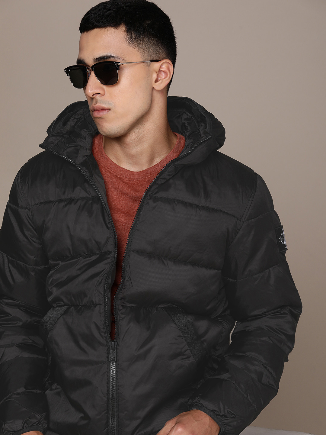 

Calvin Klein Jeans Solid Water Resistant Hooded Puffer Jacket, Black