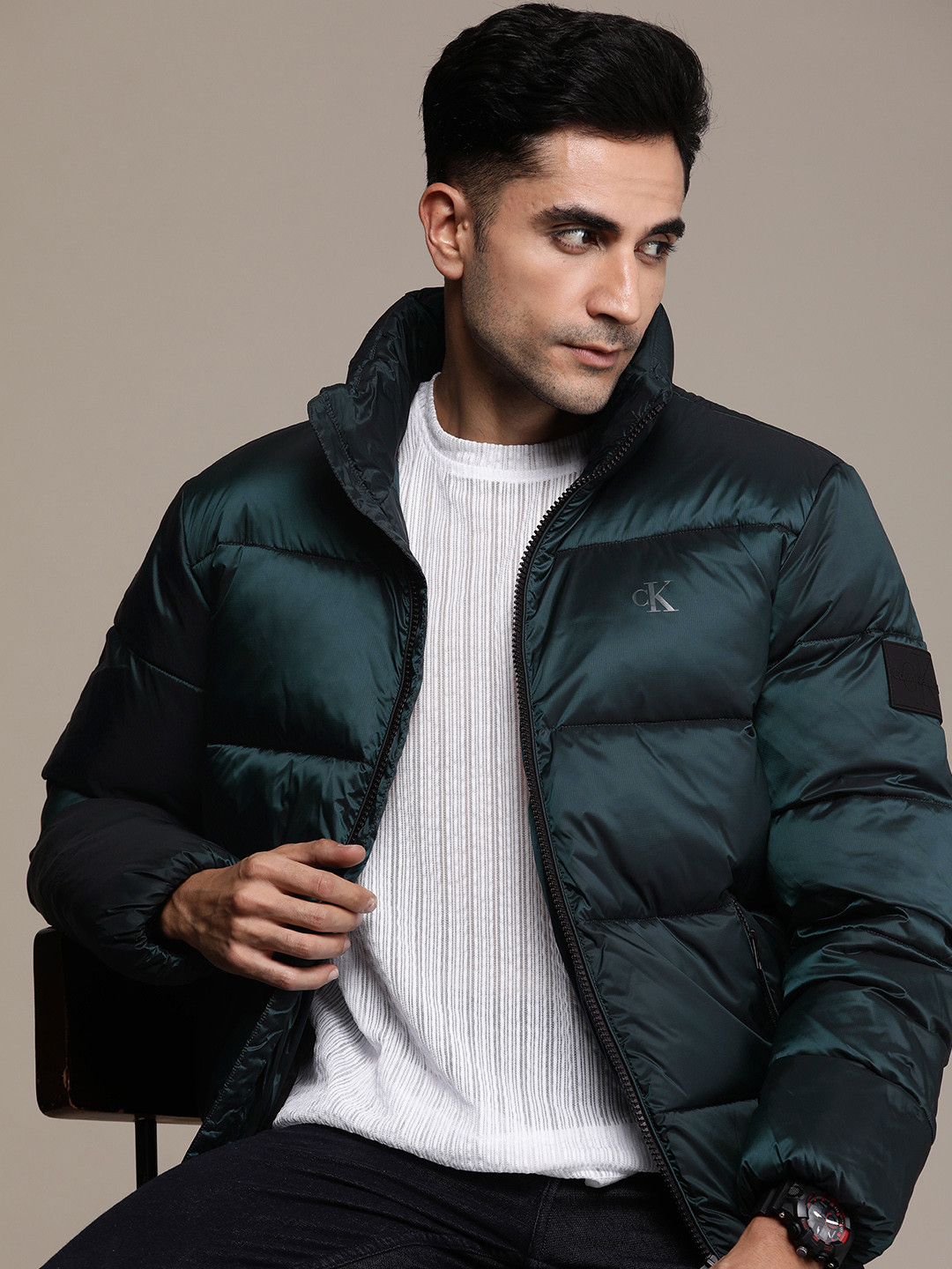 

Calvin Klein Jeans Solid Mock-Collar Puffer Jacket, Green