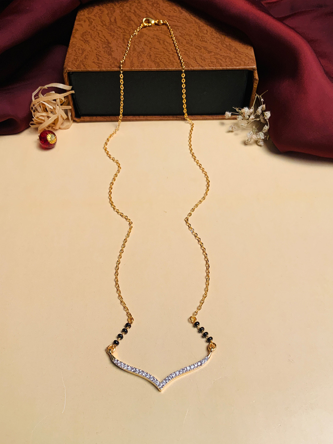 

ABDESIGNS Gold-Plated Beaded & American Diamond Mangalsutra