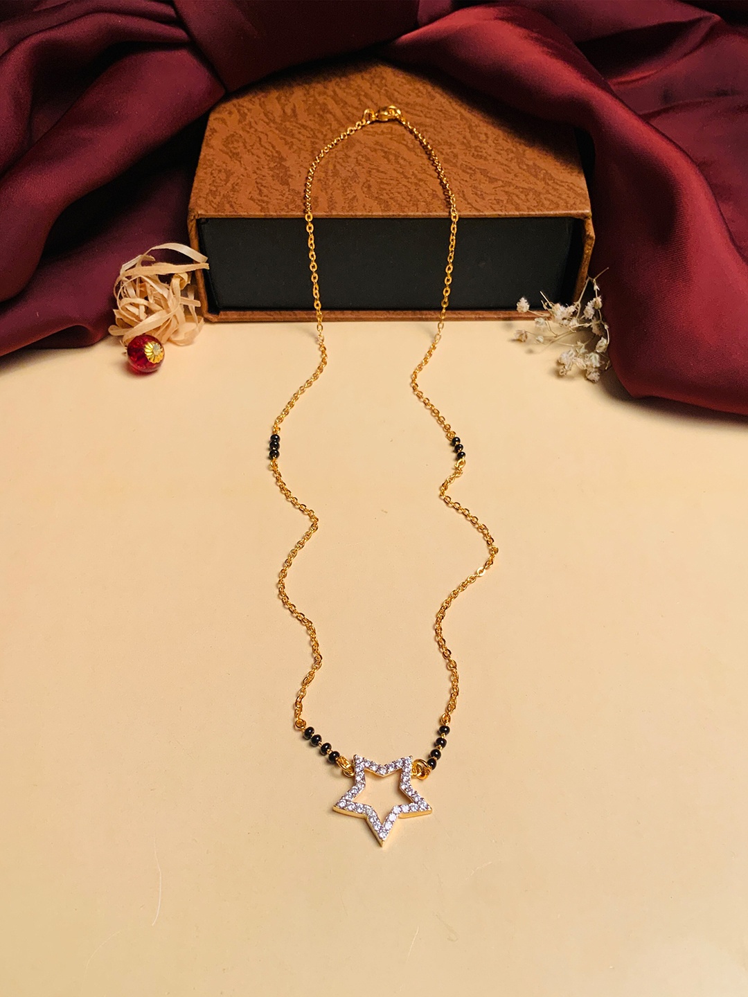 

ABDESIGNS Gold-Plated AD-Studded & Beaded Mangalsutra