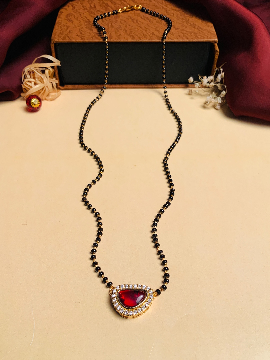 

ABDESIGNS Gold-Plated AD-Studded & Beaded Mangalsutra