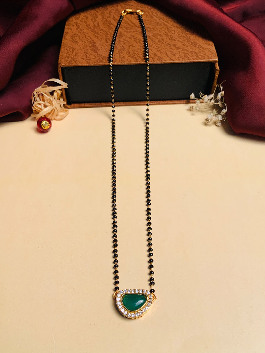 

ABDESIGNS Gold-Plated American Diamond Studded & Beaded Mangalsutra