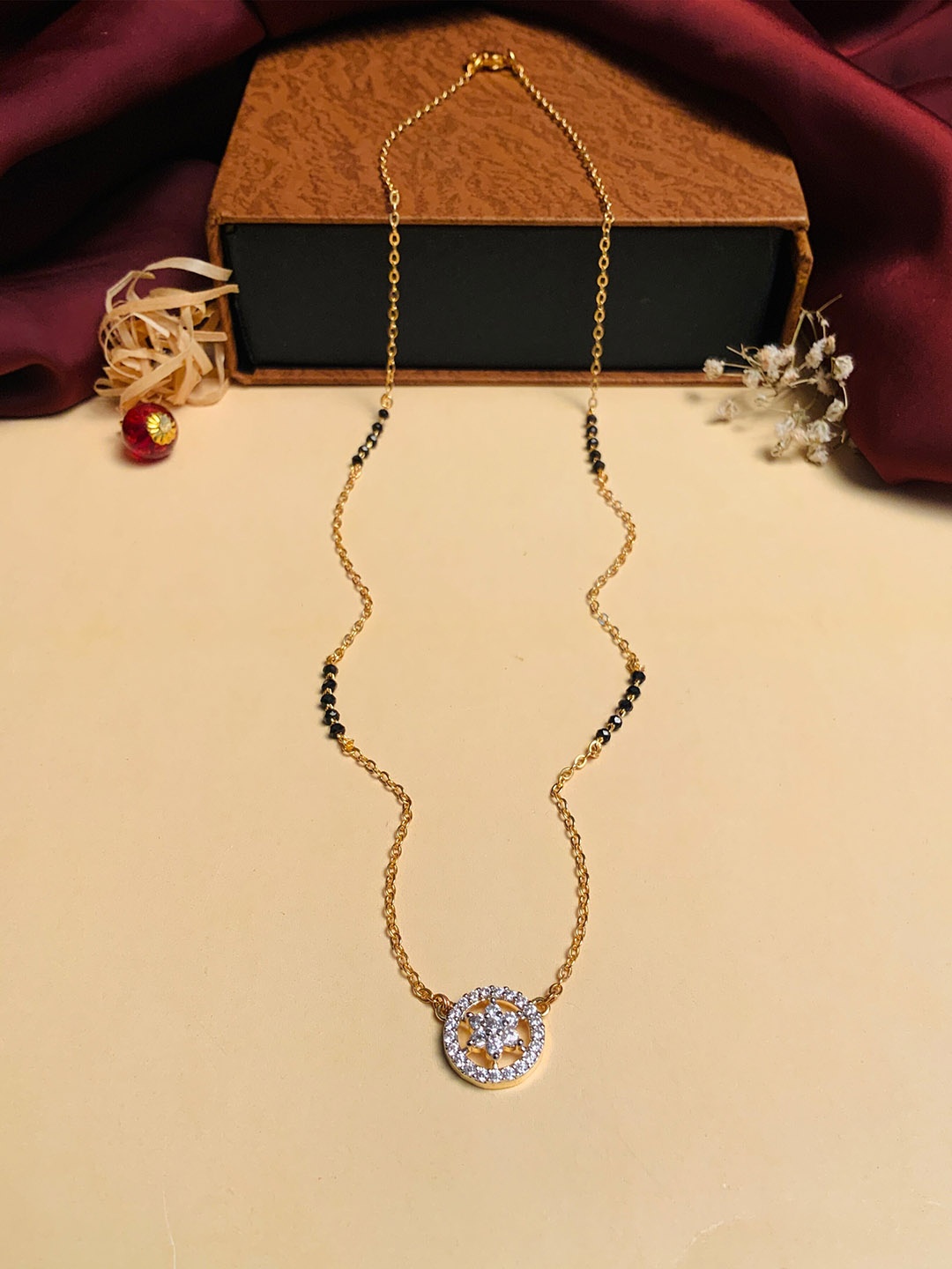 

ABDESIGNS Gold-Plated Beaded & American Diamond Mangalsutra