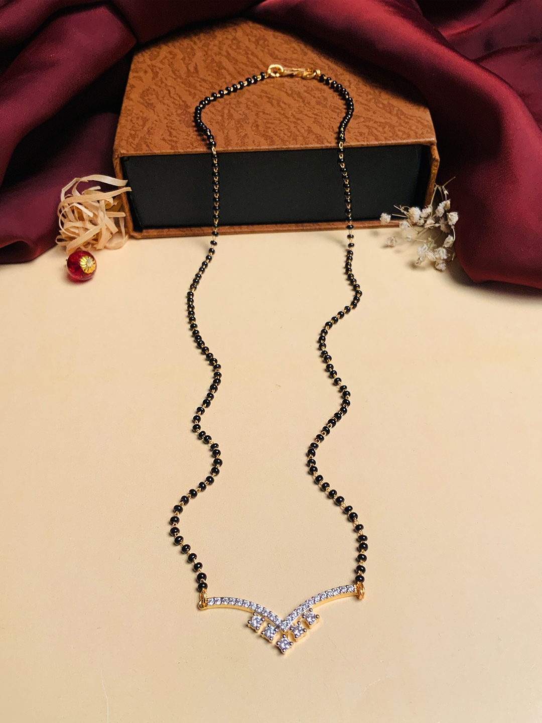 

ABDESIGNS Gold Plated American Diamond Studded & Beaded Mangalsutra