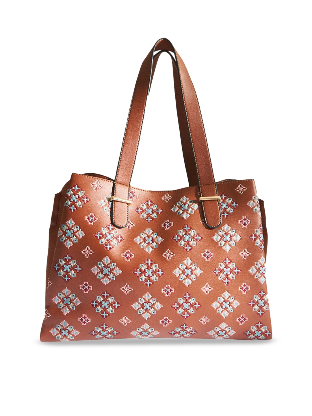 

Chumbak Geometric Ebroidered Oversized Structured Shoulder Bag, Tan