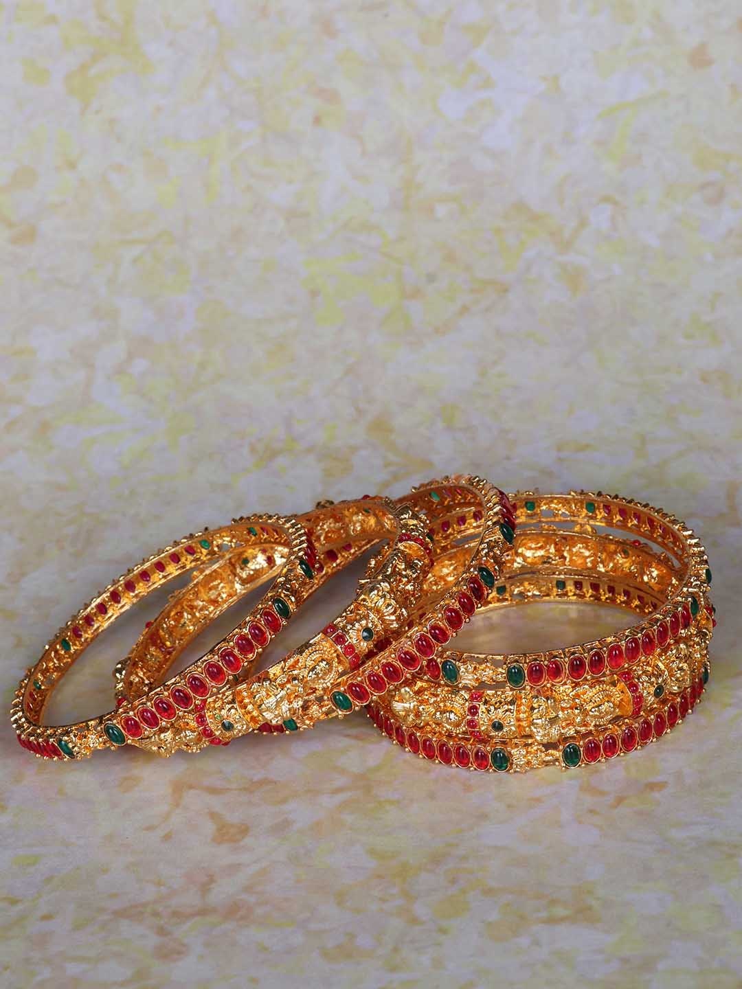 

LAFORWORD Set of 6 Gold-Plated Stone-Studded Bangles