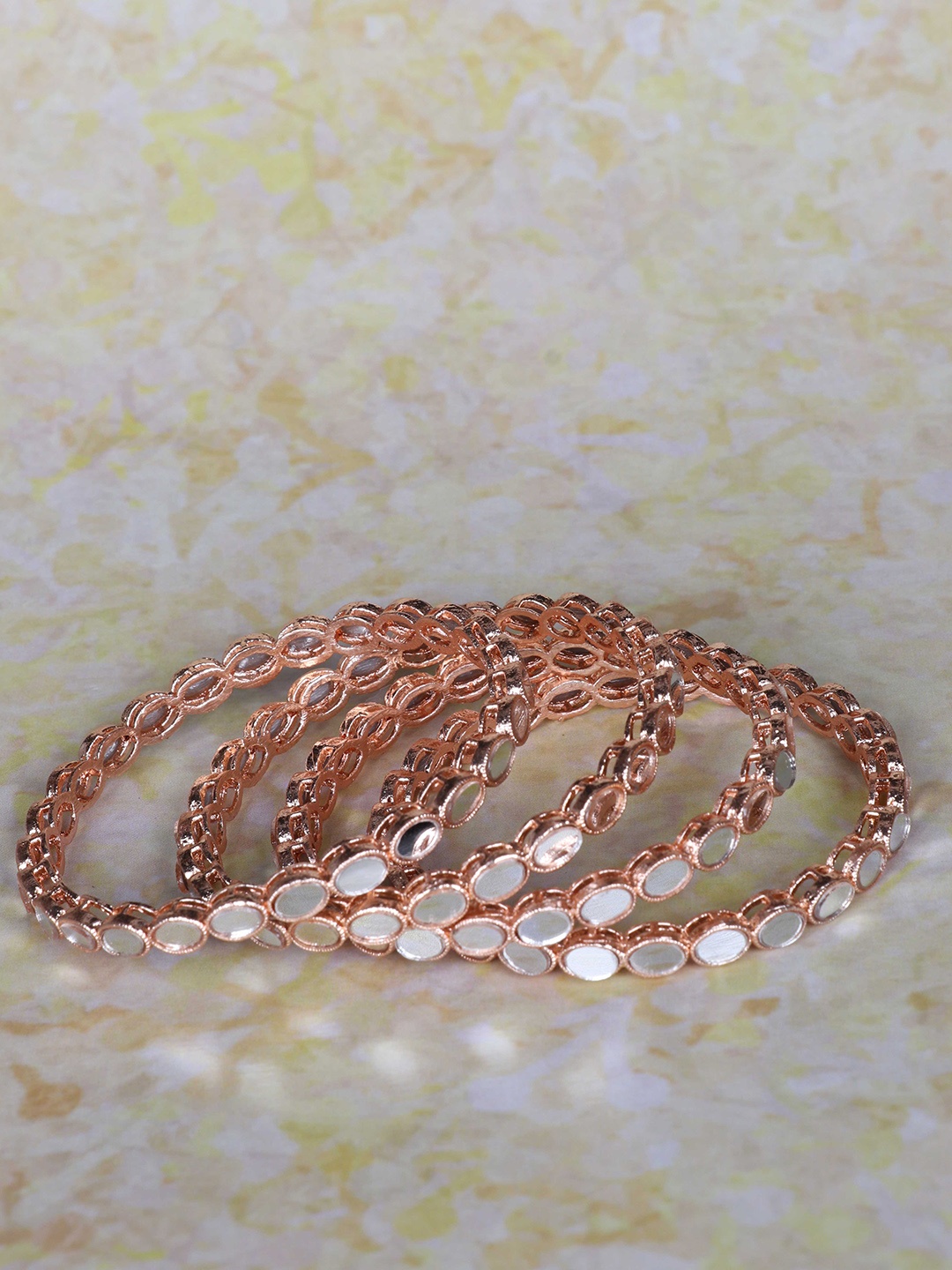 

LAFORWORD Set of 4 Gold-Plated Stone-Studded Bangles