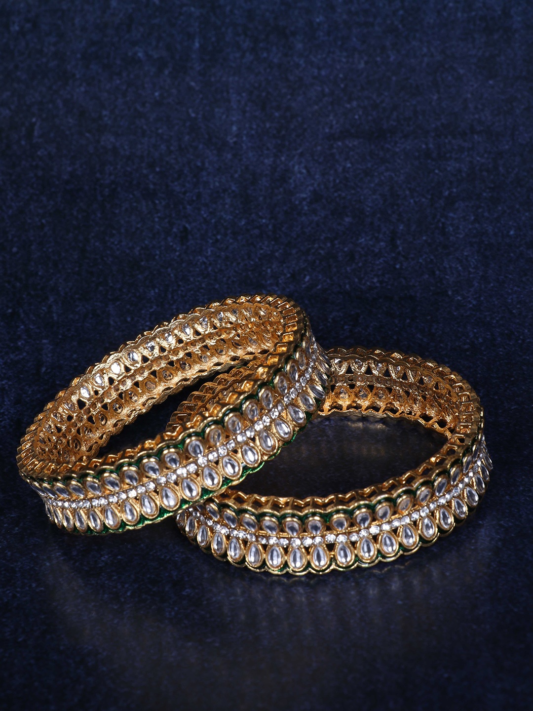 

LAFORWORD Set of 2 Gold-Plated Stone-Studded Bangles