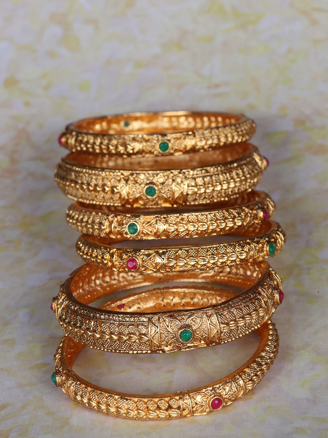 

LAFORWORD Set Of 6 Gold-Plated & Stone Studded Bangles