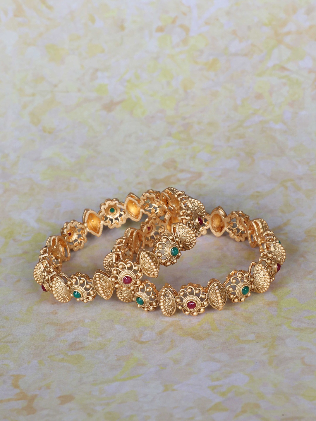 

LAFORWORD Set of 2 Gold-Plated Stone-Studded Bangles