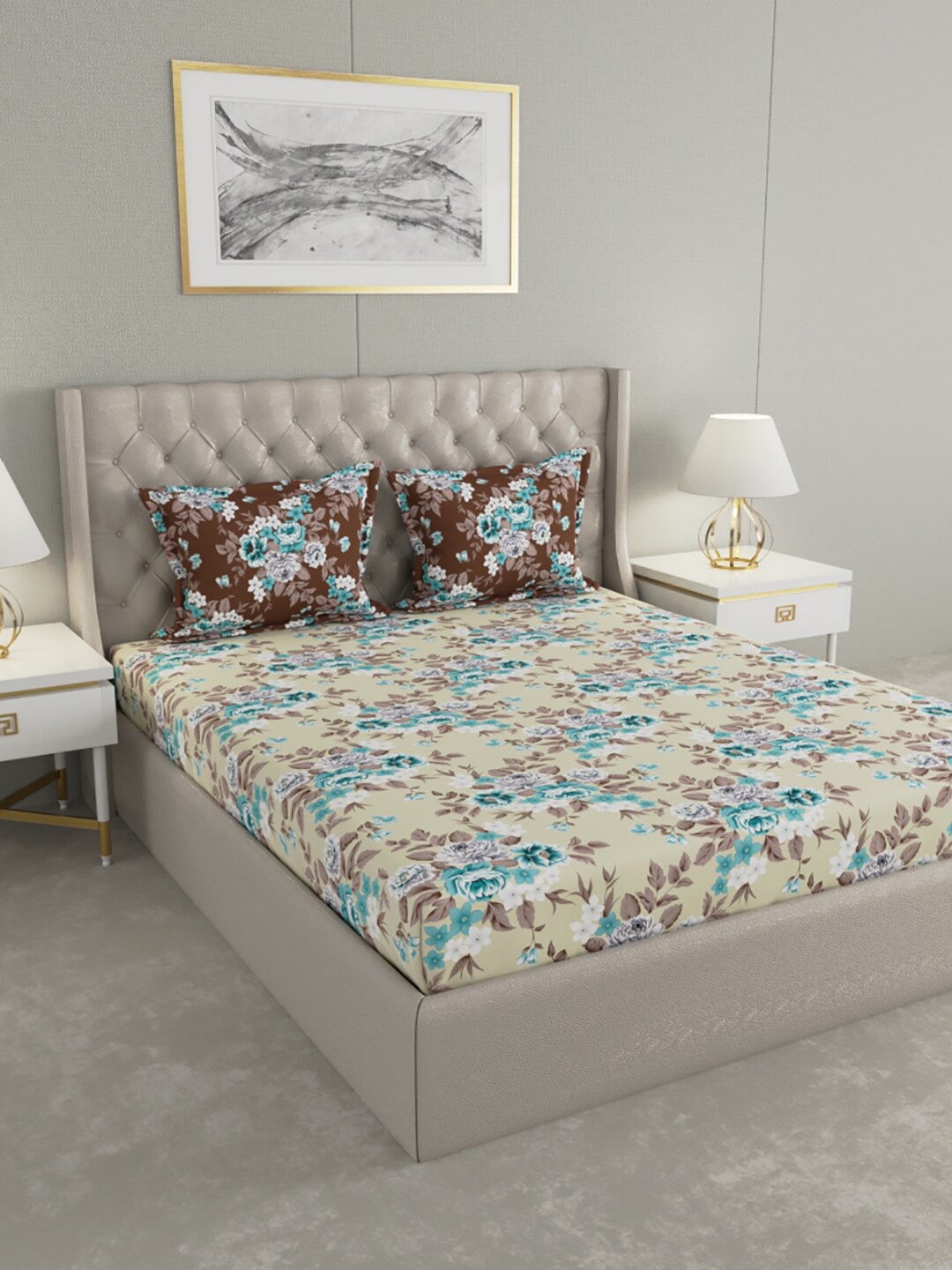 

Raymond Home Blue & Green Floral Cotton 140 TC Queen Bedsheet With 2 Pillow Covers
