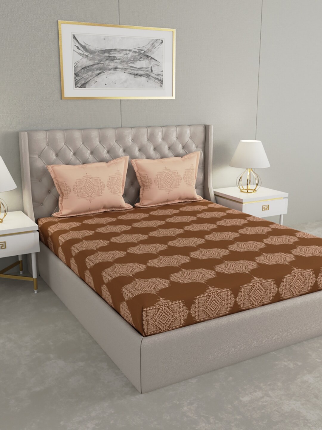 

Raymond Home Brown Ethnic Motifs Cotton 140 TC Queen Bedsheet With 2 Pillow Covers
