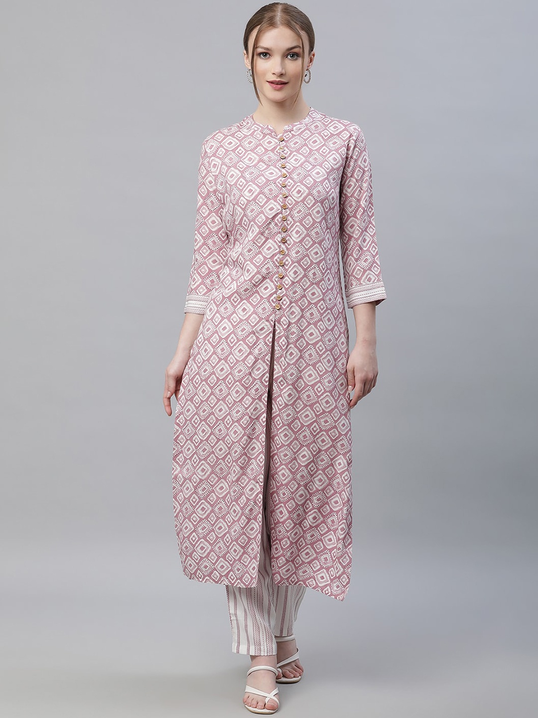 

Sringam Geometric Printed Regular Kurta with Trousers, Mauve