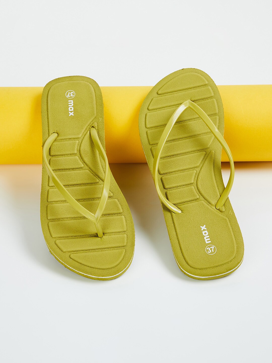 

max Women Striped Thong Flip-Flops, Green