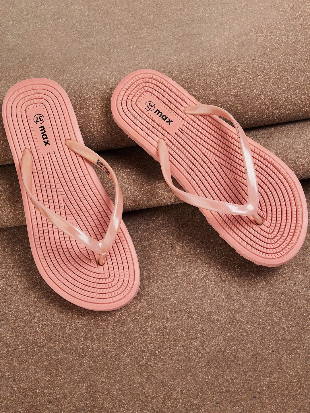 

max Women Self Design Thong Flip-Flops, Peach