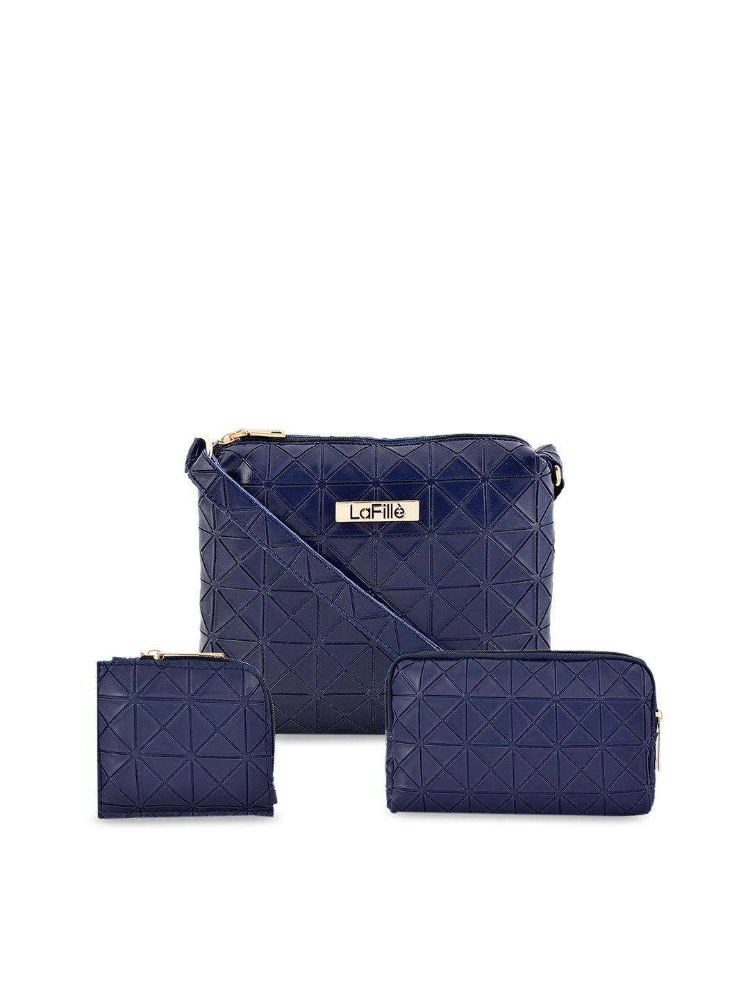 

LaFille Set Of 3 PU Water Resistant Structured Sling Bag, Blue