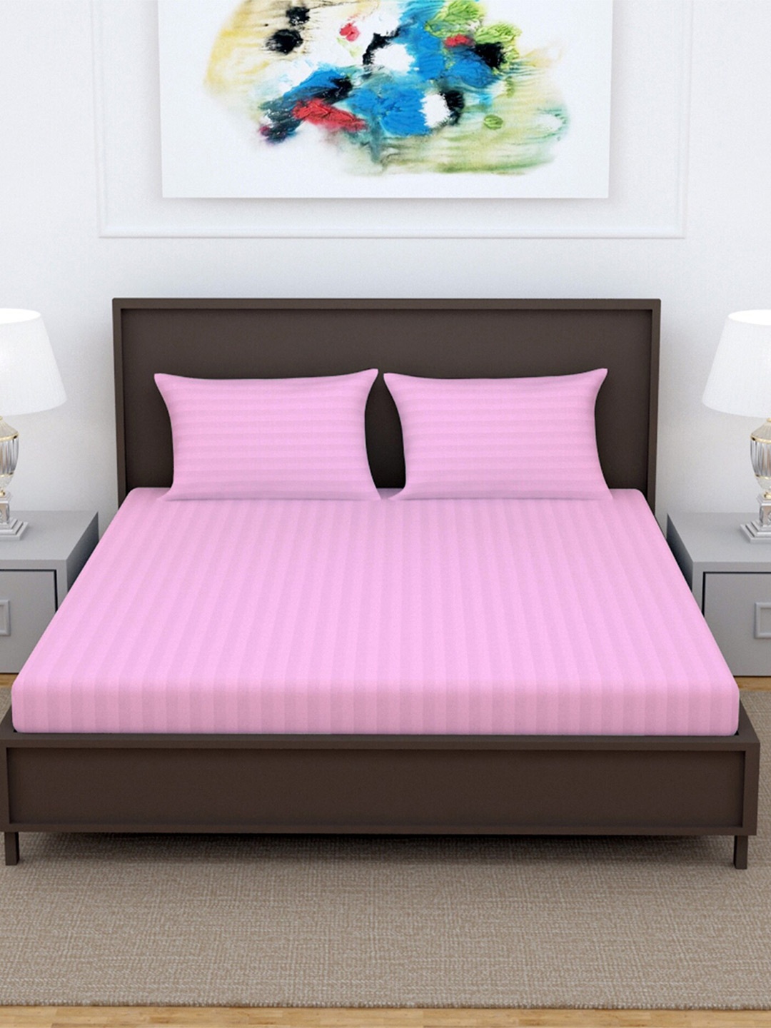 

Divine Casa Pink Striped 220 TC Pure Cotton King Bedsheet & 2 Pillow Covers