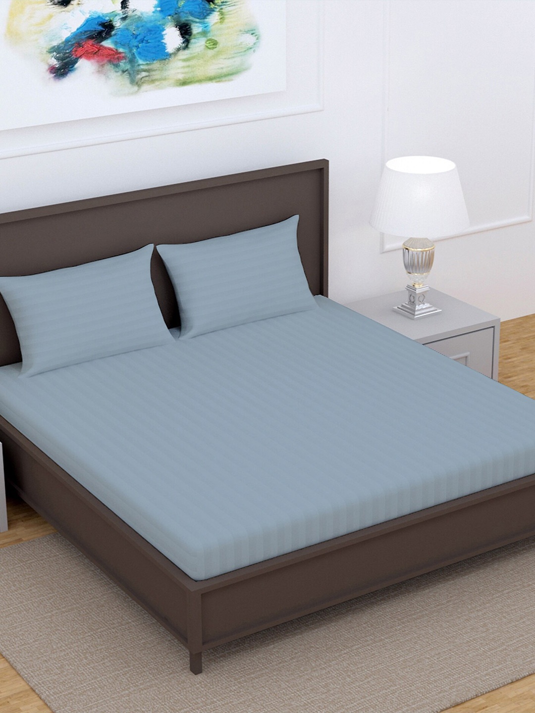 

Divine Casa Blue Striped 220 TC Pure Cotton King Bedsheet With 2 Pillow Covers