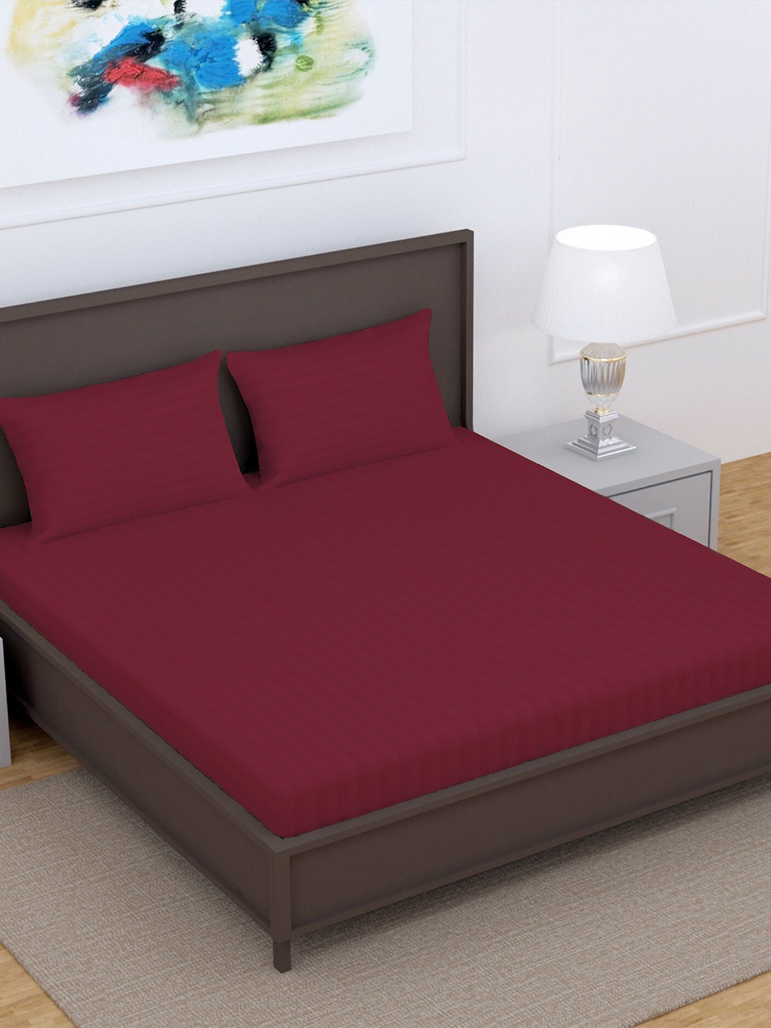 

Divine Casa Maroon Striped 220 TC Pure Cotton King Bedsheet & 2 Pillow Covers