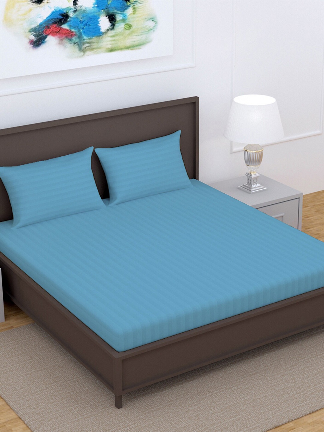 

Divine Casa Blue Striped 220 TC Pure Cotton King Bedsheet with 2 Pillow Covers
