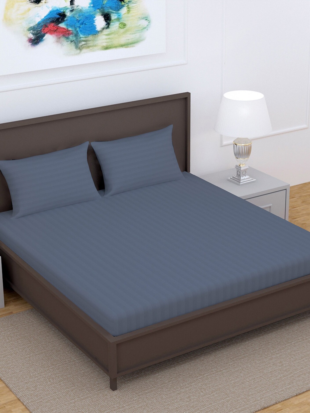 

Divine Casa Blue Striped 220 TC Pure Cotton King Bedsheet & 2 Pillow Covers
