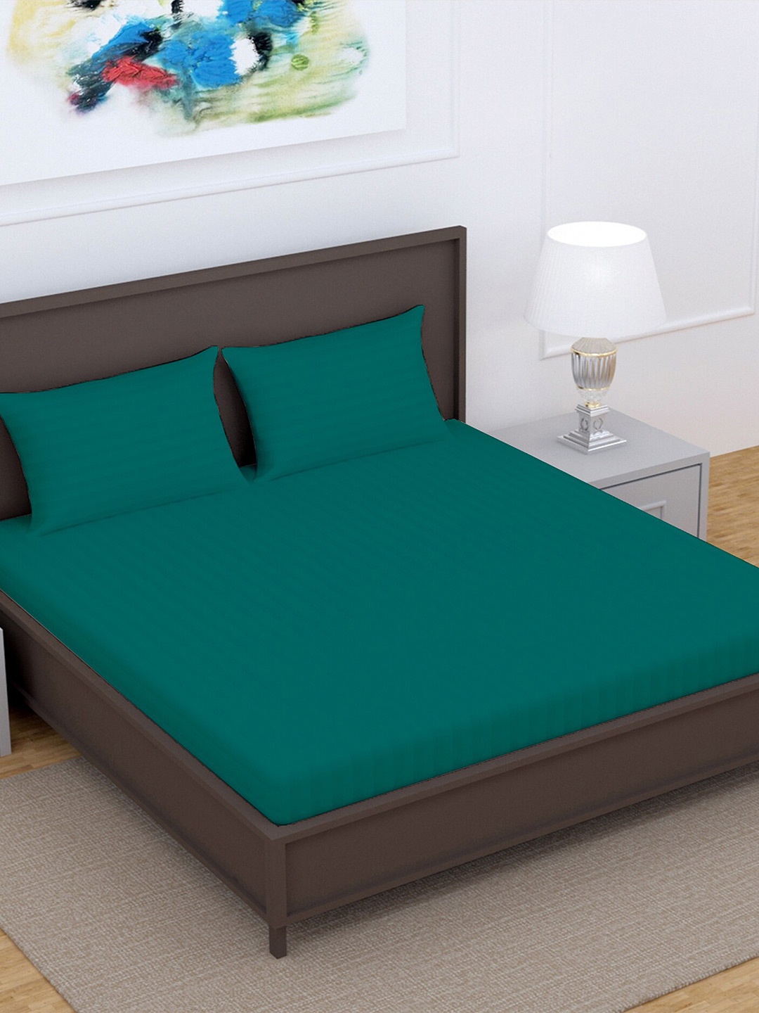 

Divine Casa Green Striped 220 TC Pure Cotton King Bedsheet with 2 Pillow Covers