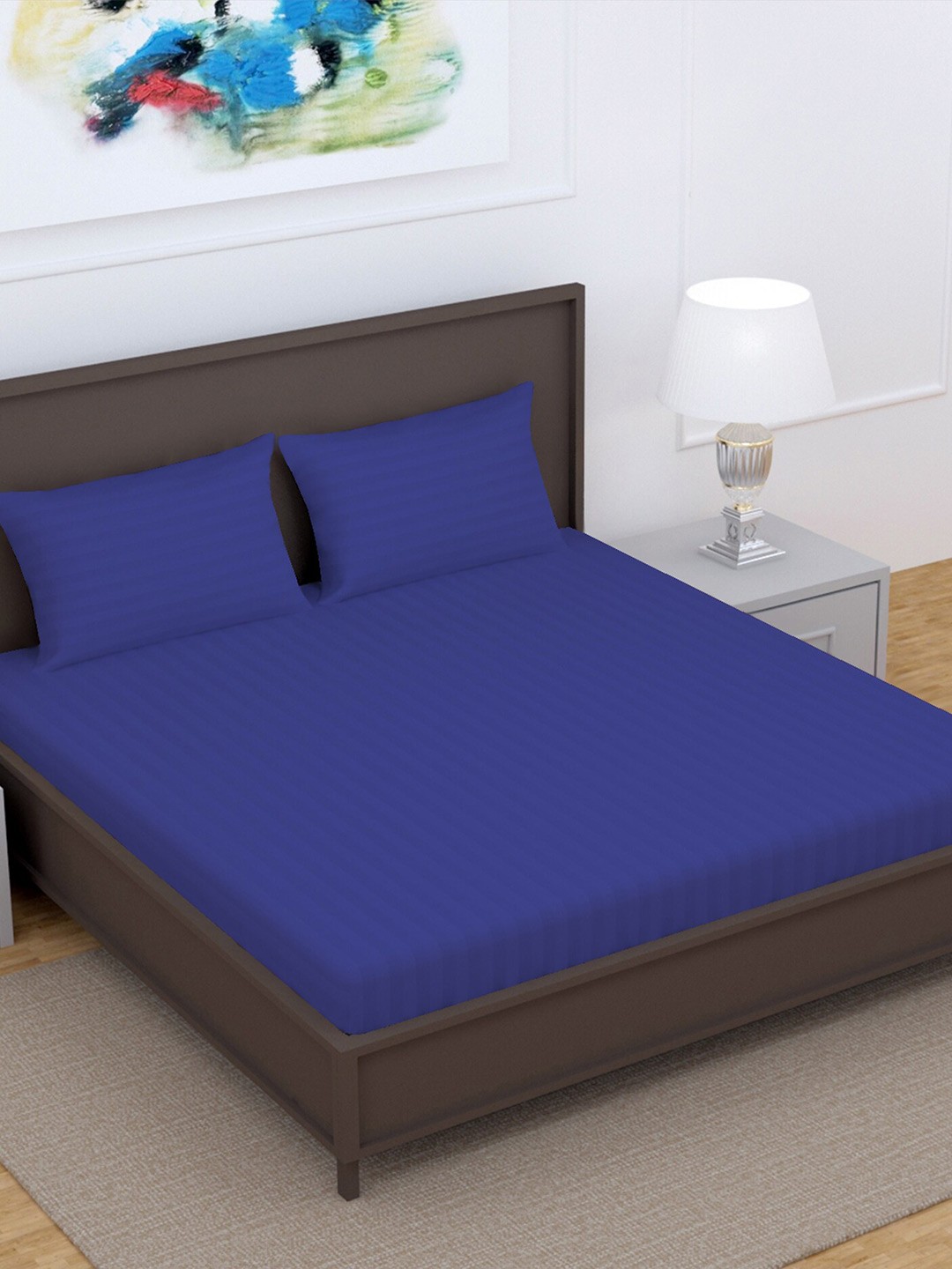

Divine Casa Blue Striped 220 TC Pure Cotton King Bedsheet With 2 Pillow Covers