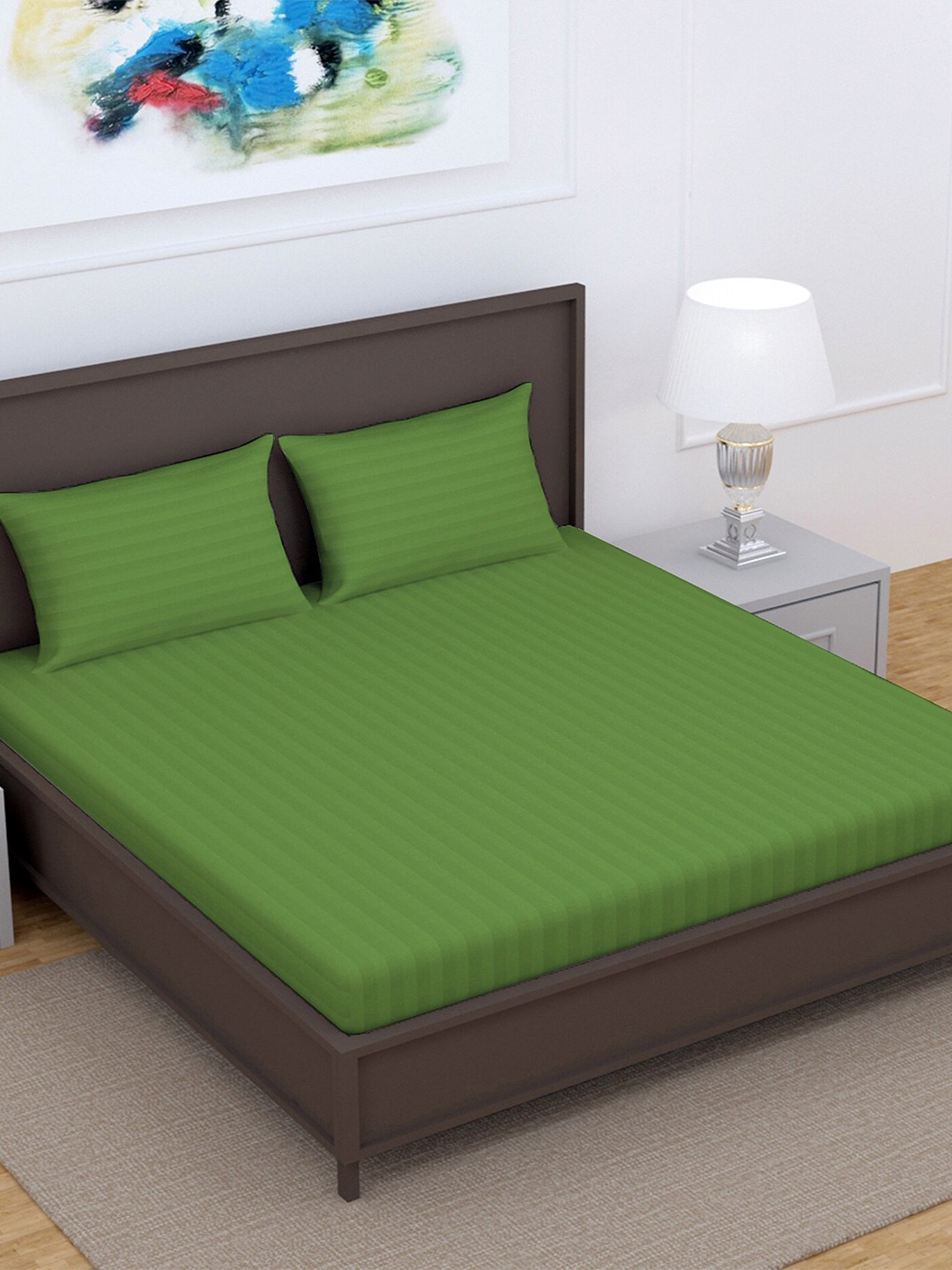 

Divine Casa Green Striped 220 TC Pure Cotton King Bedsheet with 2 Pillow Covers