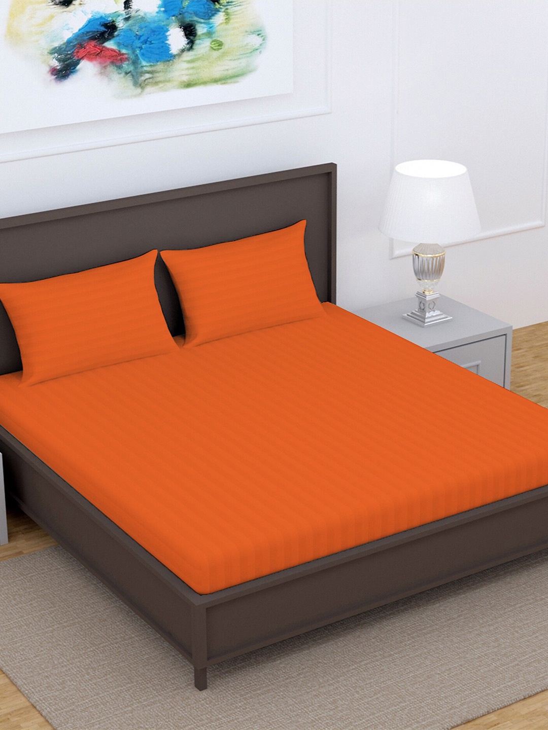 

Divine Casa Orange Striped 220 TC Pure Cotton King Bedsheet with 2 Pillow Covers