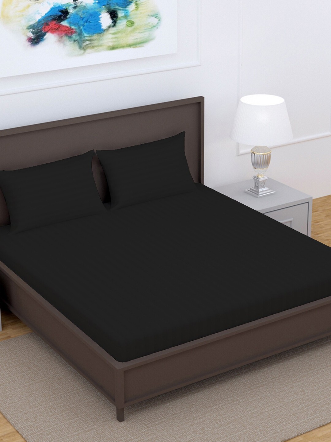 

Divine Casa Black Striped 220 TC Pure Cotton King Bedsheet With 2 Pillow Covers