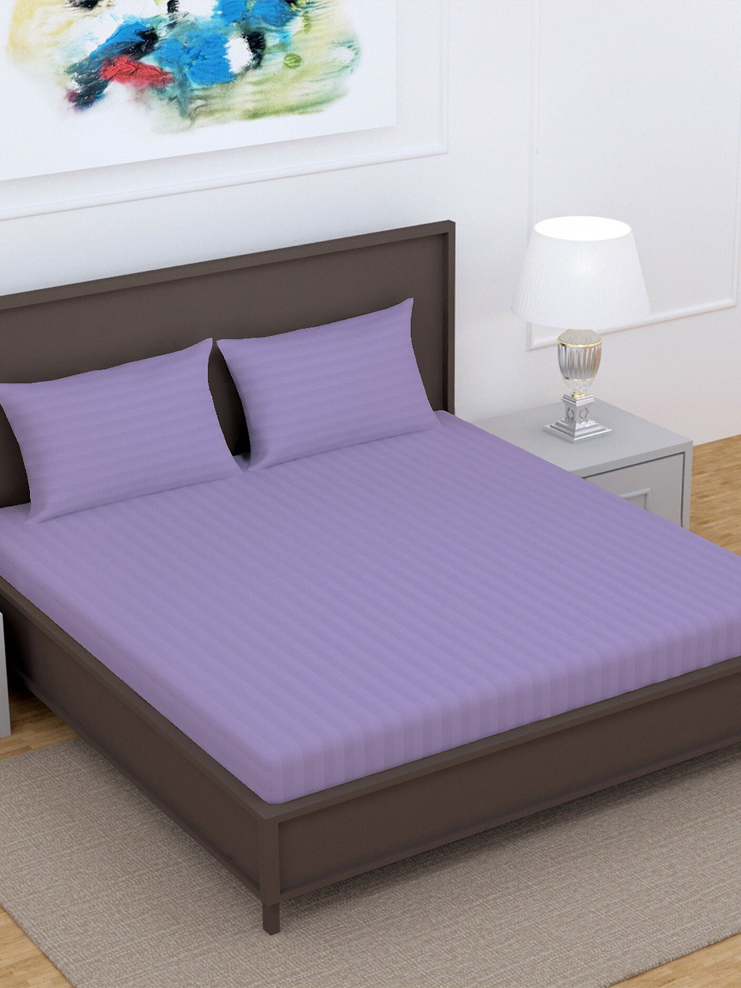 

Divine Casa Lavender Striped 220 TC Pure Cotton King Bedsheet & 2 Pillow Covers