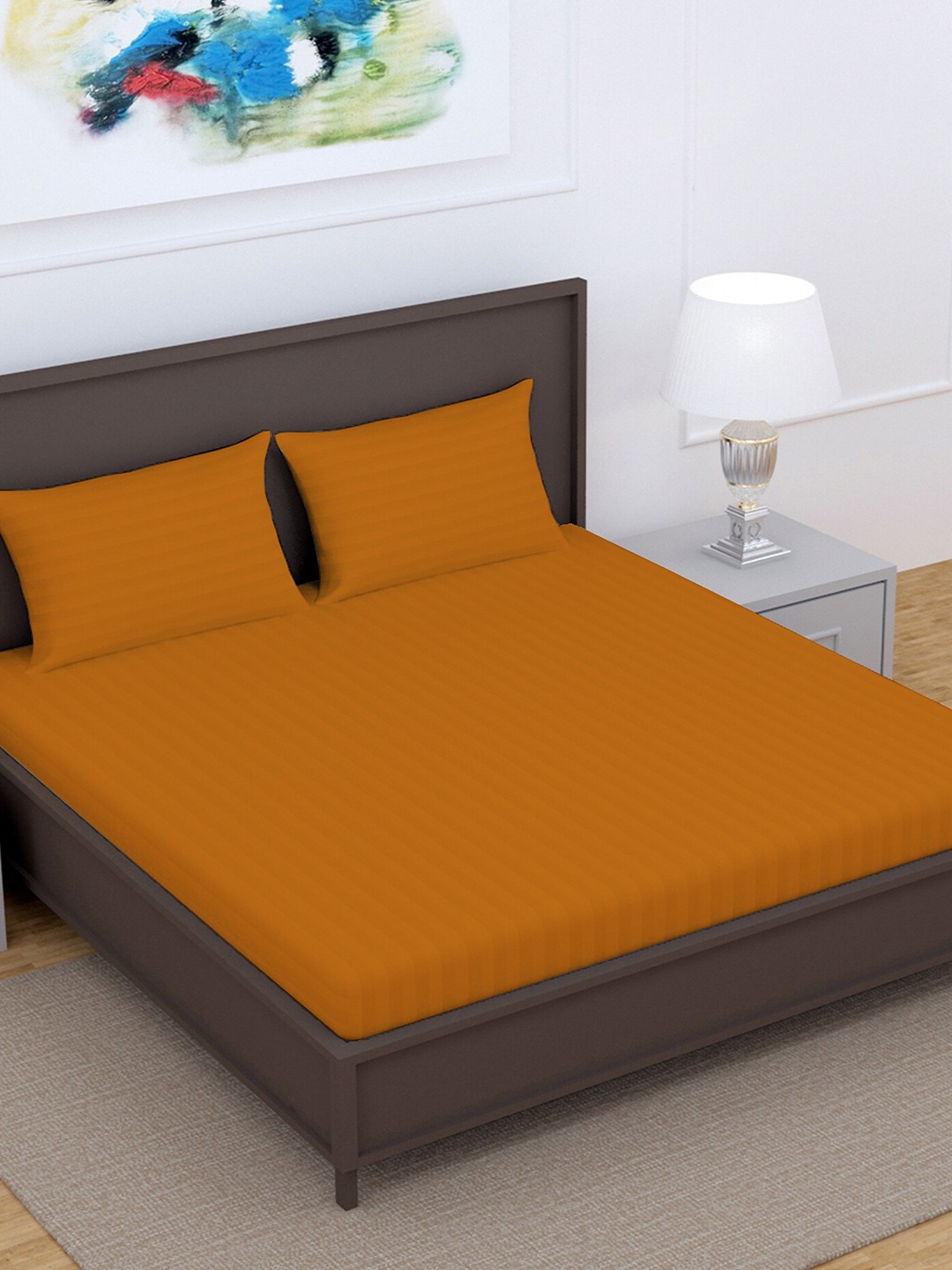 

Divine Casa Mustard Striped 220 TC Pure Cotton King Bedsheet With 2 Pillow Covers