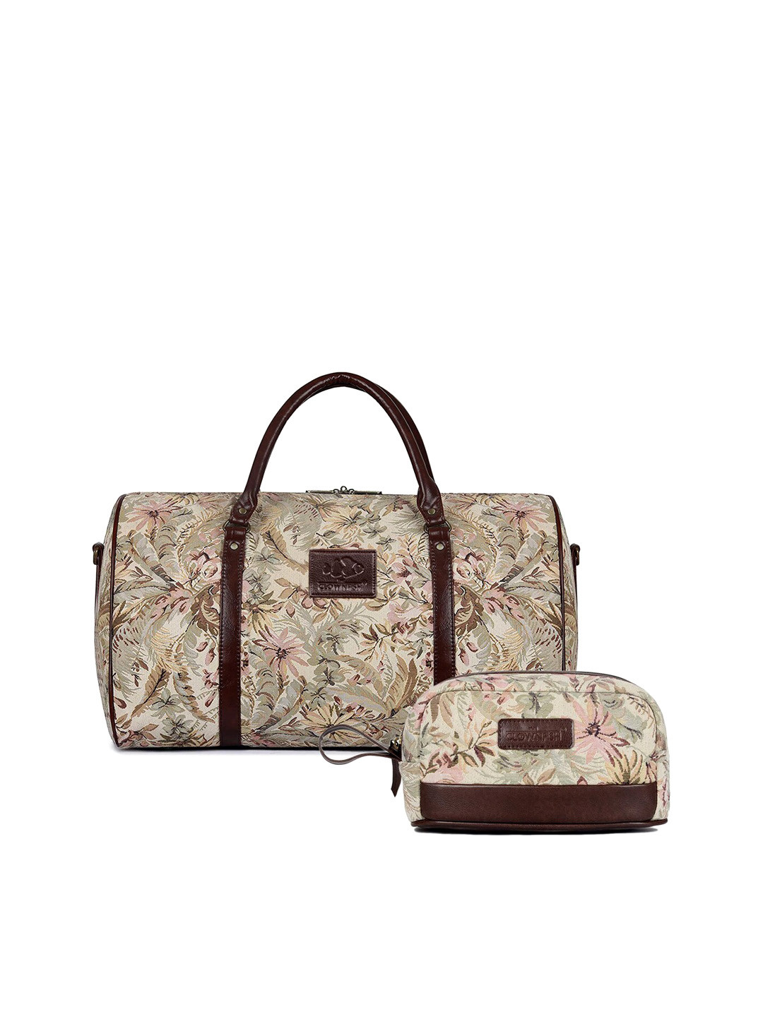 

THE CLOWNFISH Printed Travel Duffel Bag With Travel Pouch, Beige
