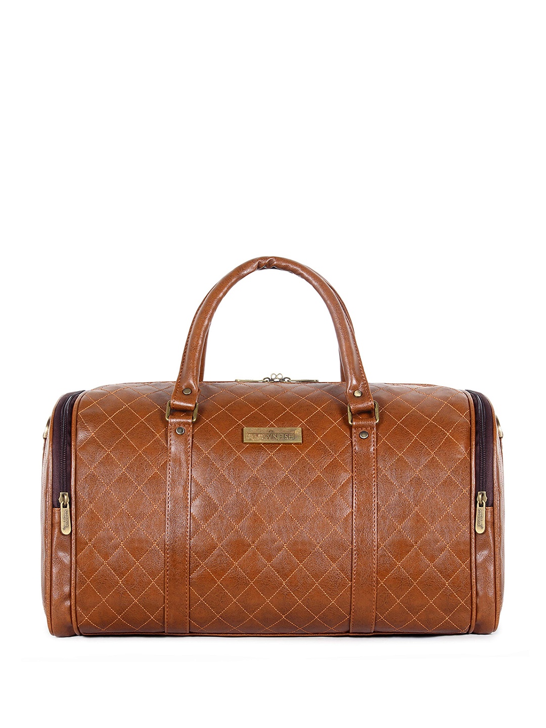 

THE CLOWNFISH Gem Rhombus Design Leather Travel Duffel Bag, Tan
