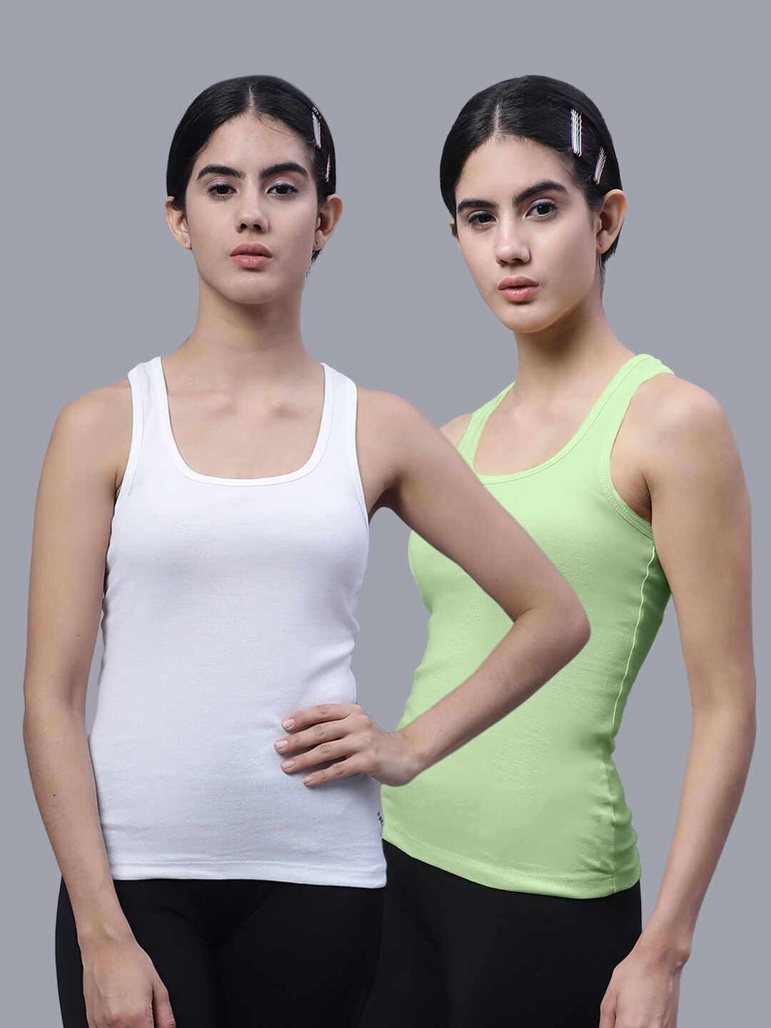 

FBAR Pack of 2 Scoop Neck Bio Wash Skin Friendly Cotton Sports Tank Top, White