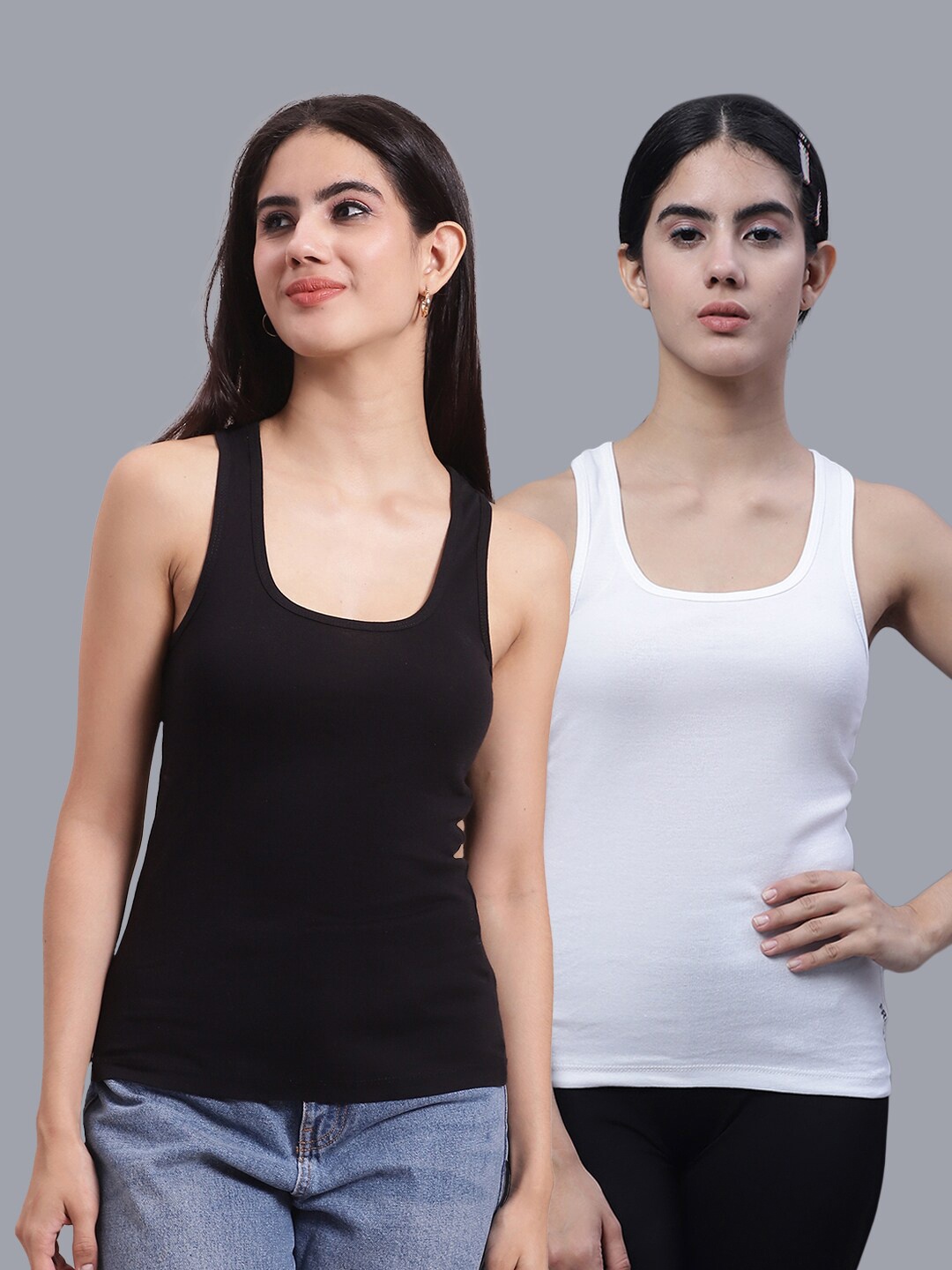 

FBAR Pack Of 2 Scoop Neck Bio Wash Cotton Tank Top, Black