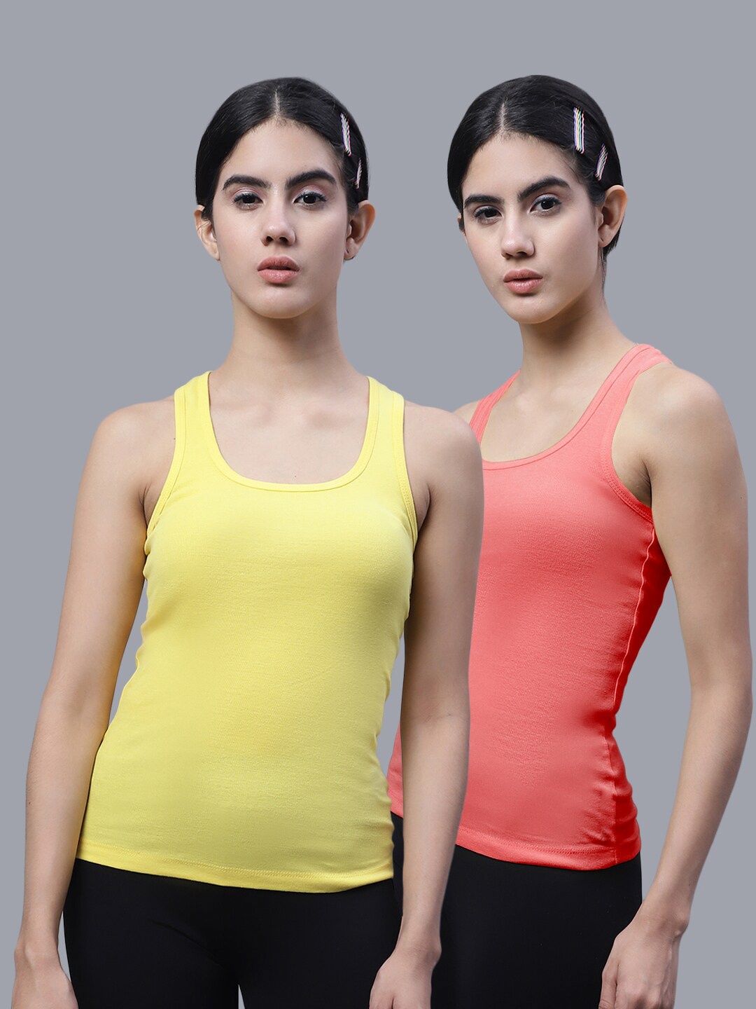 

FBAR Pack of 2 Scoop Neck Bio Wash Skin Friendly Cotton Sports Tank Top, Yellow