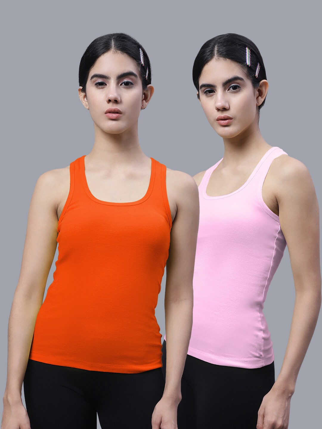 

FBAR Pack Of 2 Scoop Neck Bio Wash Cotton Tank Top, Orange