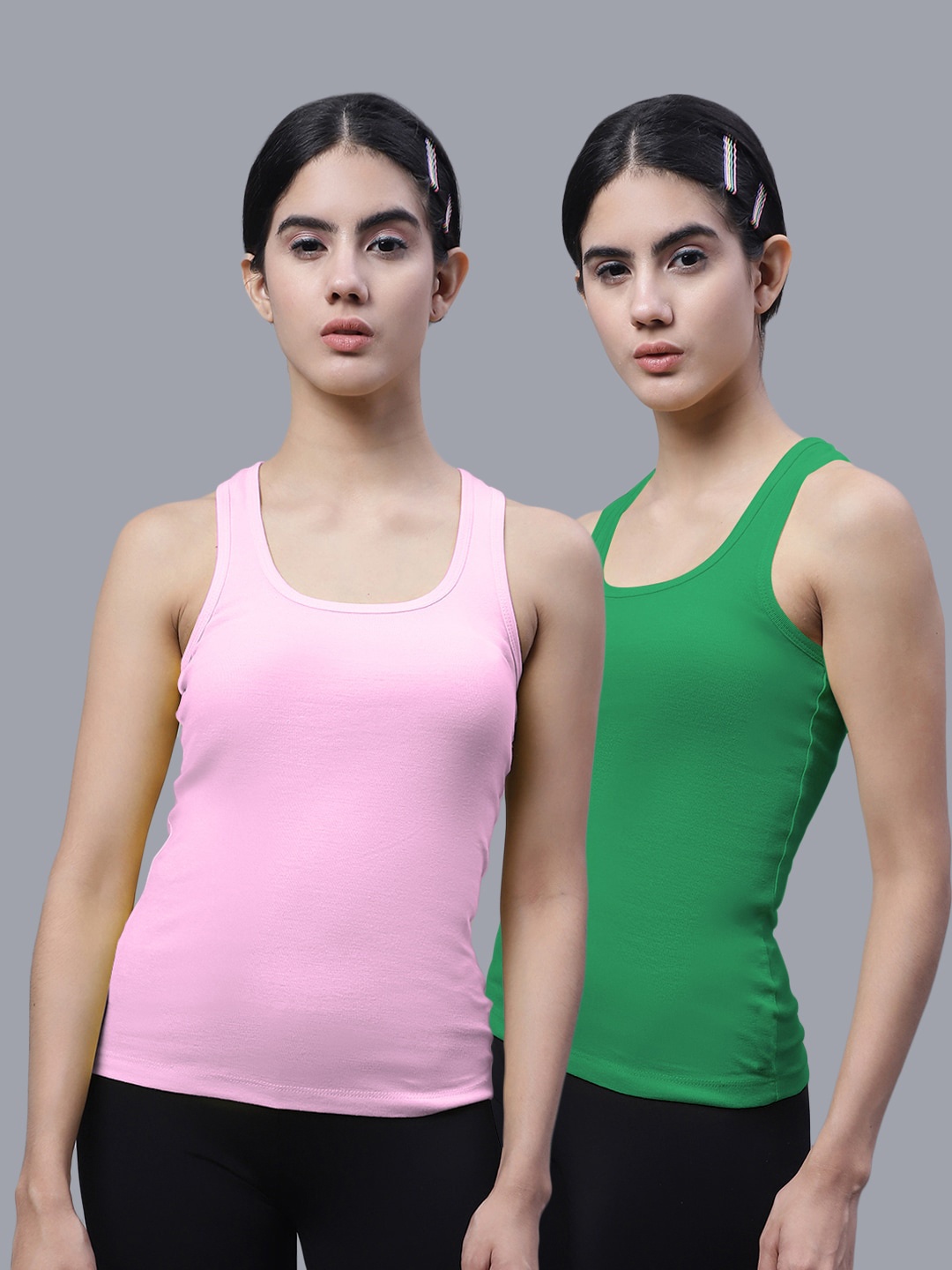 

FBAR Pack Of 2 Scoop Neck Bio-Wash Pure Cotton Tank Top, Pink