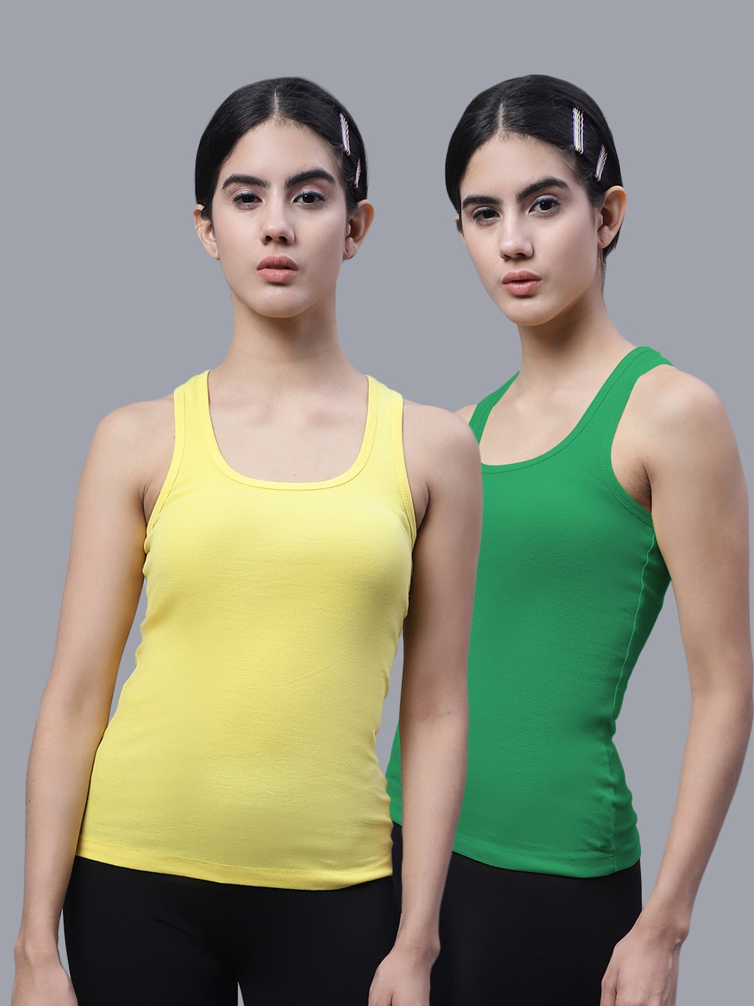 

FBAR Pack Of 2 Racerback Bio Wash Pure Cotton Regular Tank Top, Yellow