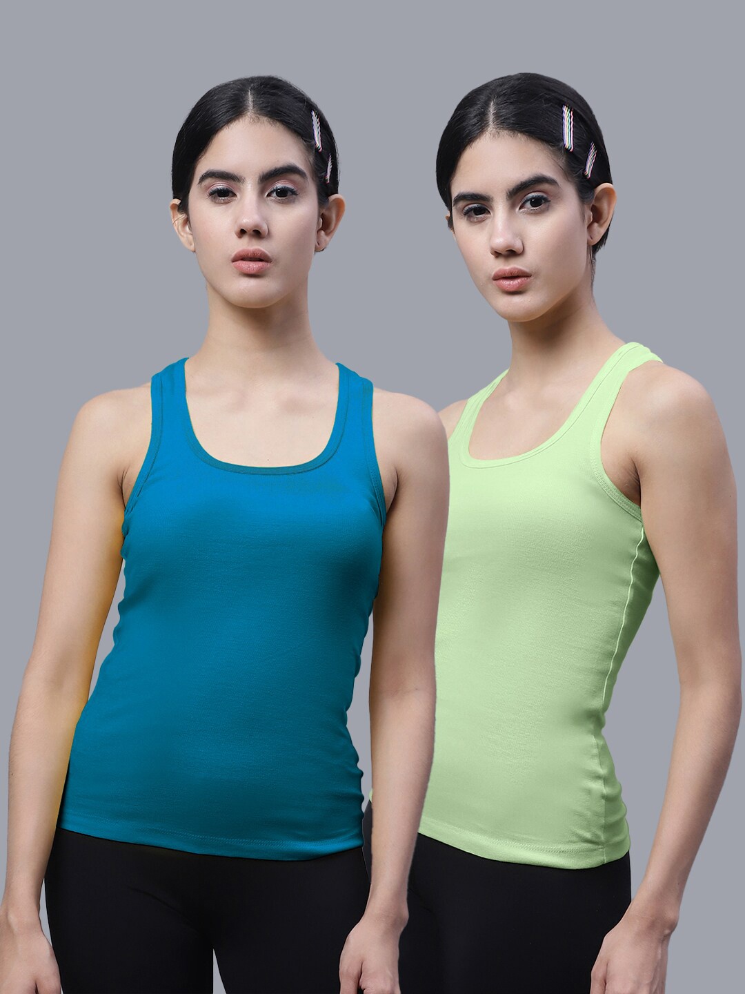 

FBAR Pack Of 2 Scoop Neck Bio Wash Cotton Tank Top, Turquoise blue