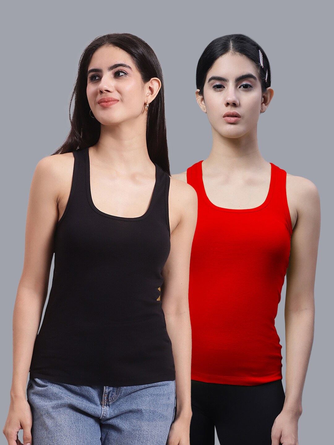

FBAR Pack of 2 Scoop Neck Bio Wash Skin Friendly Cotton Sports Tank Top, Black